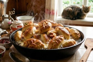 Пирожки "Бабушкины": Тесто мешаю без молока и яиц - жарю на сковородке