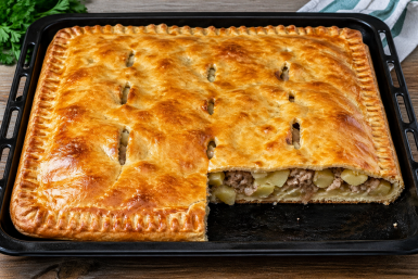 Вкусный пирог с мясом и картошкой на скорую руку – без яиц и дрожжей