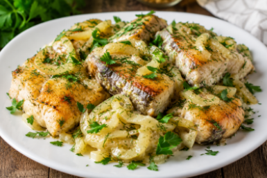 Просто накрываю рыбу луком и сметаной — невероятно вкусно и плита чистая