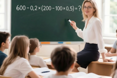 Решите пример за 10 секунд: 600 − 0,2 × (200 − 100 × 0,5) = ? Только 2% справляются
