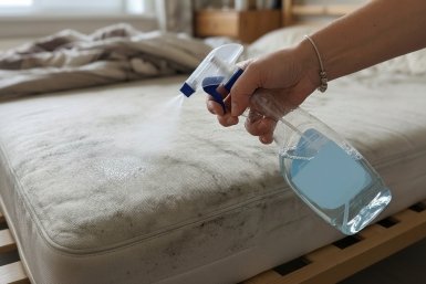 Распыляю "гремучую смесь" — и матрас как новый: вытянула из ткани всё, что въелось за 15 лет