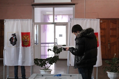 На участке всего две кабинки для голосования