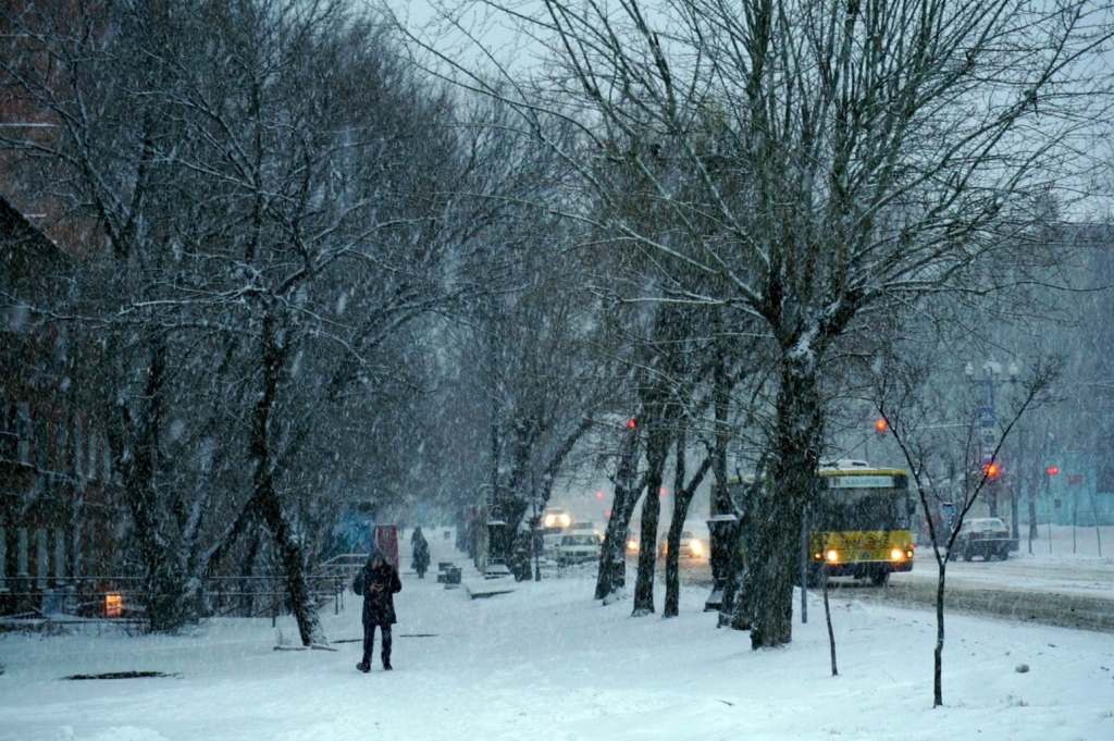 Снежная пелена окутала Хабаровск, Фото с места события собственное