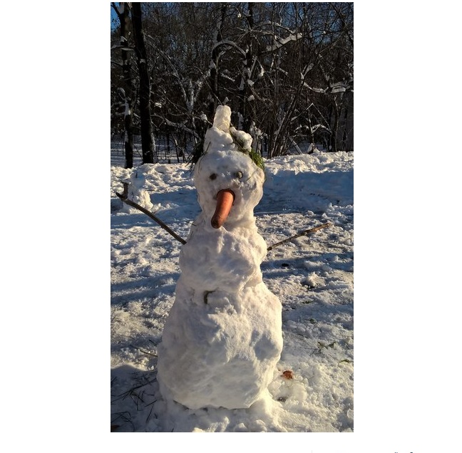 Осенняя зима в Хабаровске, снежная баба