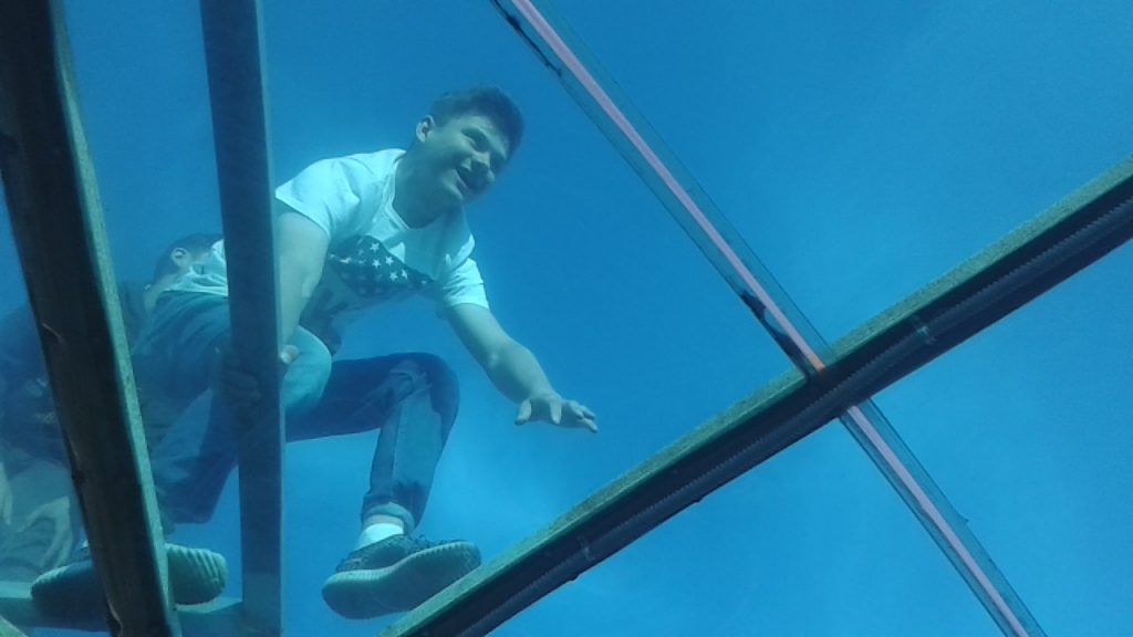 Хабаровчанин на крыше наземного перехода на остановке "Юбилейная"